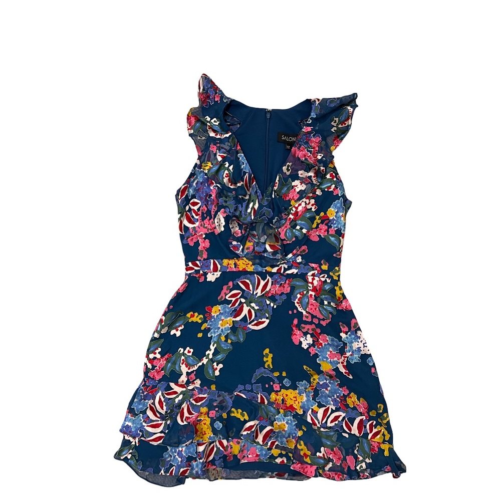 Saloni Floral Ruffle Mini Dress – Size US 6 (UK 10)